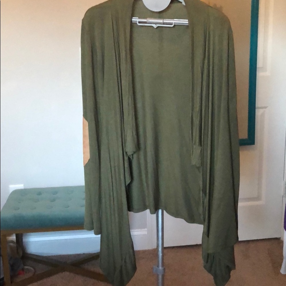 Olive cardigan with elbow patches